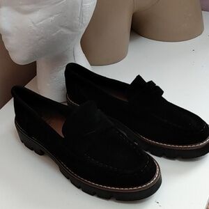 White Mountain GUNNER Black Suede Leather Chunky Loafer Shoes Sz 6.5 M